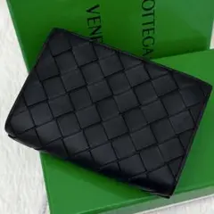 美品⭐️BOTTEGA VENETA ボッテガ イントレチャート 二つ折り財布 黒