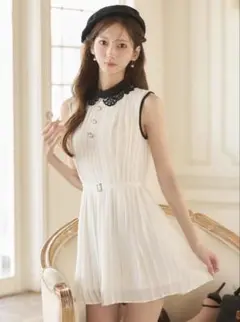 JEWELS ノースリーブ レース襟付き ミニドレス S