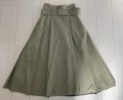 フレアロングスカート ベルト付き カーキAZUL