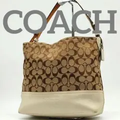 コーチ ショルダーバッグ バケツ型 シグネチャー キャンバス レザー ベージュ