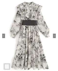 GRL 花柄フリルウエストリブフレアワンピース