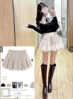 インパン裏地付きフリルツイードプリーツミニスカート [gm838]