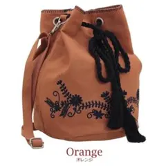 花柄刺繍　巾着　ショルダーバッグ