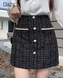 Dazy ブラック フレアスカート ツイード