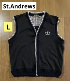 St.Andrews ベスト（L）黒　綿混　ゴルフ　ボタンベスト　ブラック