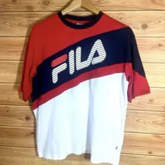 新品 FILA ビッグロゴ Tシャツ M レッド ネイビー ホワイト 切替 ゆる