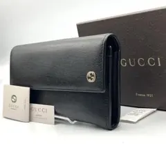 美品✨️グッチ 長財布 折り財布 シボ革 インターロッキング ラウンド