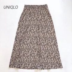 ユニクロ 小花柄フレアロングスカート ウエストゴム M 総柄 きれいめ