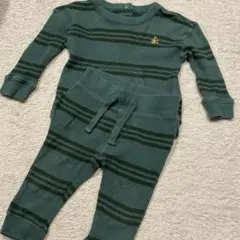 ベビーギャップ　ワッフルニット緑ボーダーセットアップ 70cm