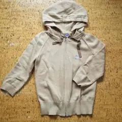 ベージュ七分袖ニットパーカー