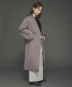 ウールビーバーノーカラーコート パープル