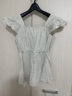 アイボリー、フリル袖 キャミソー、背中編み上げリボン、穴あき花模様刺繍のサムネイル