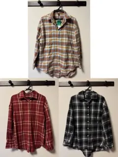 SHEIN 3 点セット！(赤以外)未使用、長袖チェックシャツ