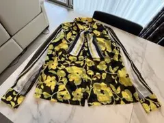 ナラカミーチェ希少Ⅳサイズ！フラワーストライプ切り替えシフォンボウタイブラウス