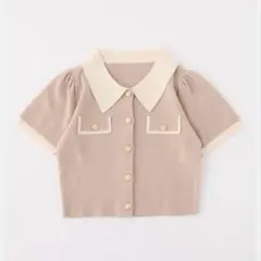 NICE CLAUP バイカラーゴールドボタンポロニット ベージュ