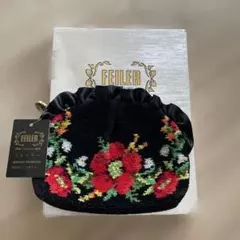 新品FEILER 花柄刺繍 ポーチ 黒