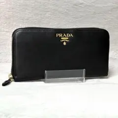 PRADA プラダ　長財布　ラウンドファスナー　バイカラー　ゴールドロゴのサムネイル