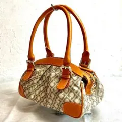 ゲラルディーニ 美品 ハンドバッグ キャンバス レザーオレンジ ソフティ