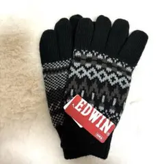 ★EDWIN フェアアイル柄ニット【手袋 】ブラック/グレー★
