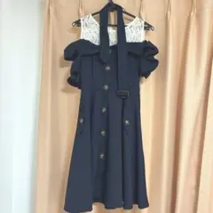 膝丈 ワンピース ネイビー オフショル レース カジュアル ロリータ