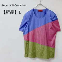 【新品】ロベルタディカメリーノ　バイカラーTシャツ　半袖　ロゴ刺繍　マルチカラーのサムネイル