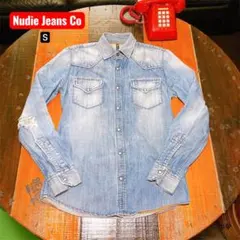 Nudie Jeans デニムウエスタンシャツ S 色落ち　クラッシュ加工のサムネイル