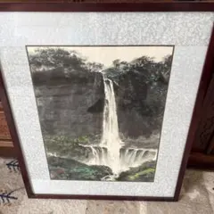 水墨画 滝と森林 木製フレーム付き 日本の風景 水墨画 アルミフレーム付き - メルカリ