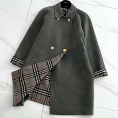希少最高級★バーバリー カシミヤ混 ダブルフェイスコート 金ボタン ノバチェック