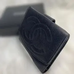 CHANEL シャネル ココマーク ダブルホックウォレット キャビアスキン 黒