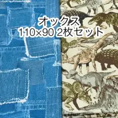 ラスト 110×90 2枚セット② オックス デニム調ポケット 恐竜 ダイナソー