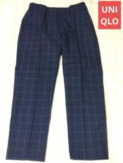 レディース スラックス パンツ チェック柄 紺　UNIQLO