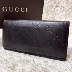 ✨美品✨ グッチ 長財布 シマ レザー インターロッキング 革 濃茶