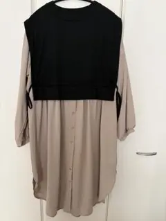 レイヤードデザイン長袖シャツワンピース