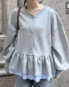 RANAN 前後2WAYフリルペプラムショートカーデ グレー