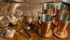 未使用】昭和レトロ 杉山金属 Meet Pot 銅製ミートポット グラスセット 