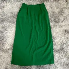 【美品✨】グリーン ロングスカート バックボタン (L相当) 大きいサイズ ゴム