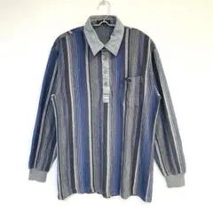 【ジャックブラウン】ポロシャツ ストライプ 胸ポケット有 毛混 長袖 M