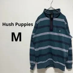 ハッシュパピー 長袖 ポロシャツ ハーフジップアップ ボーダー ワンポイント Mのサムネイル