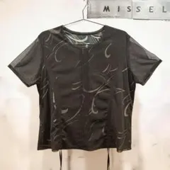 "MISSELミゼール" 半袖 シアー レイヤードTシャツ 総柄 メッシュLのサムネイル
