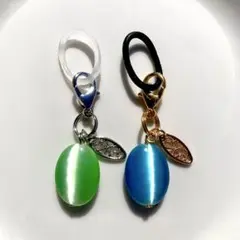 2色セット アンブレラマーカー 青 緑 キャッツアイ風 ガラス 目印 日傘 綺麗