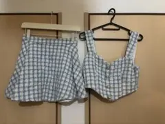 SHIEN 水色チェック柄スカートセットアップ