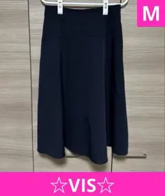 VIS ビス ロングスカート フレアスカート ネイビー 無地 カジュアル M
