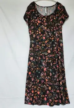 フラワープリント 半袖 ロングワンピース 花柄ワンピース