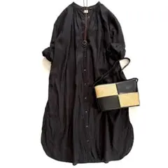 アーバンリサーチドアーズ リネンギャザーワンピース 麻100% 黒 ブラック