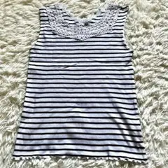 【美品】しまむら大人気リブレースタンクトップLインナー黒白ボーダー春夏キャミのサムネイル