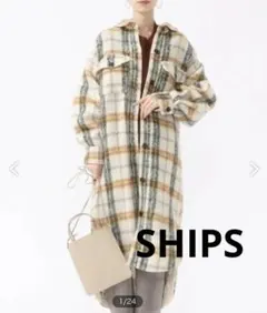 ships イタリアンチェック羽織 ロング ニットコート ベージュ - メルカリ