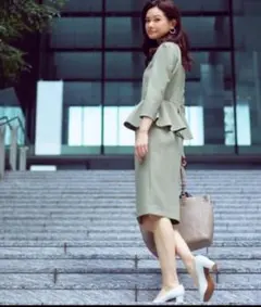 ルイルエ　ペプラム　ラインワンピース　結婚式　お呼ばれ　Ｌ　グリーン