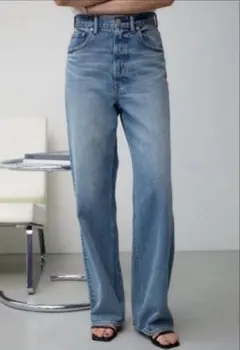 AZUL DENIM ハイウエストワイドデニム ライトブルー L