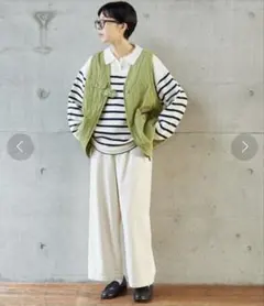 PAR ICI 強撚ミラノリブボーダー スキッパープルオーバー