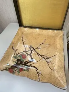 川村硝子工芸 尾形光琳 光琳絵皿 絵写し 金彩 角皿 飾り皿 箱付き